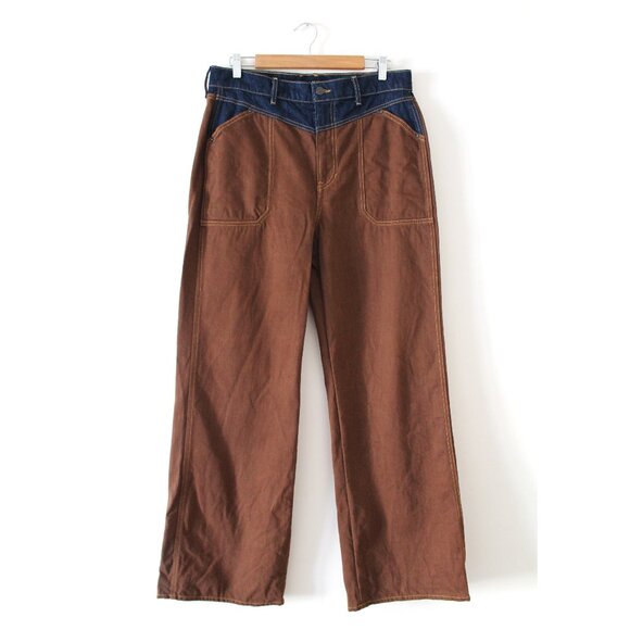 Veronica Beard Taylor Wide-Leg High-Rise Jeans 33" / Size 31 / Lasso Brown Navy - Picture 5 of 11